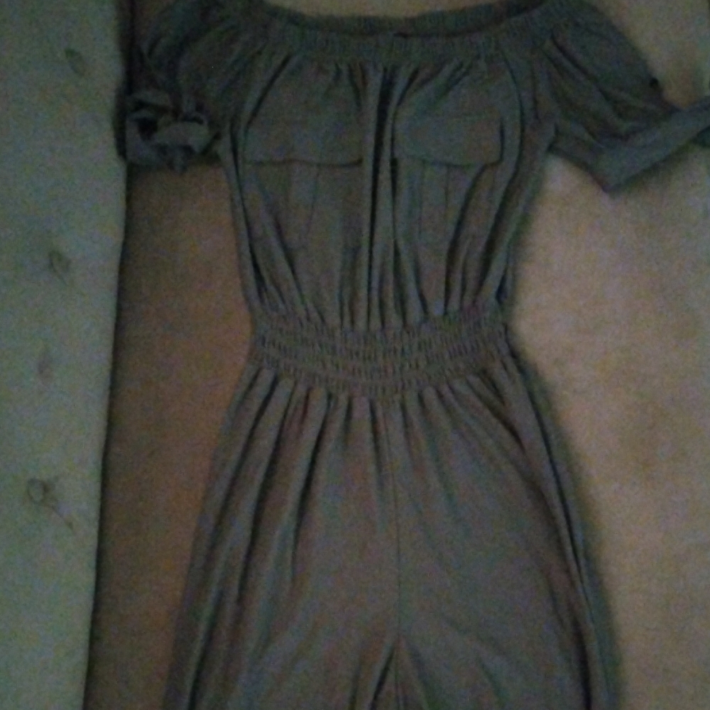 Derek Heart Olive Off-Shoulder Smocked Waist Jumpsuit